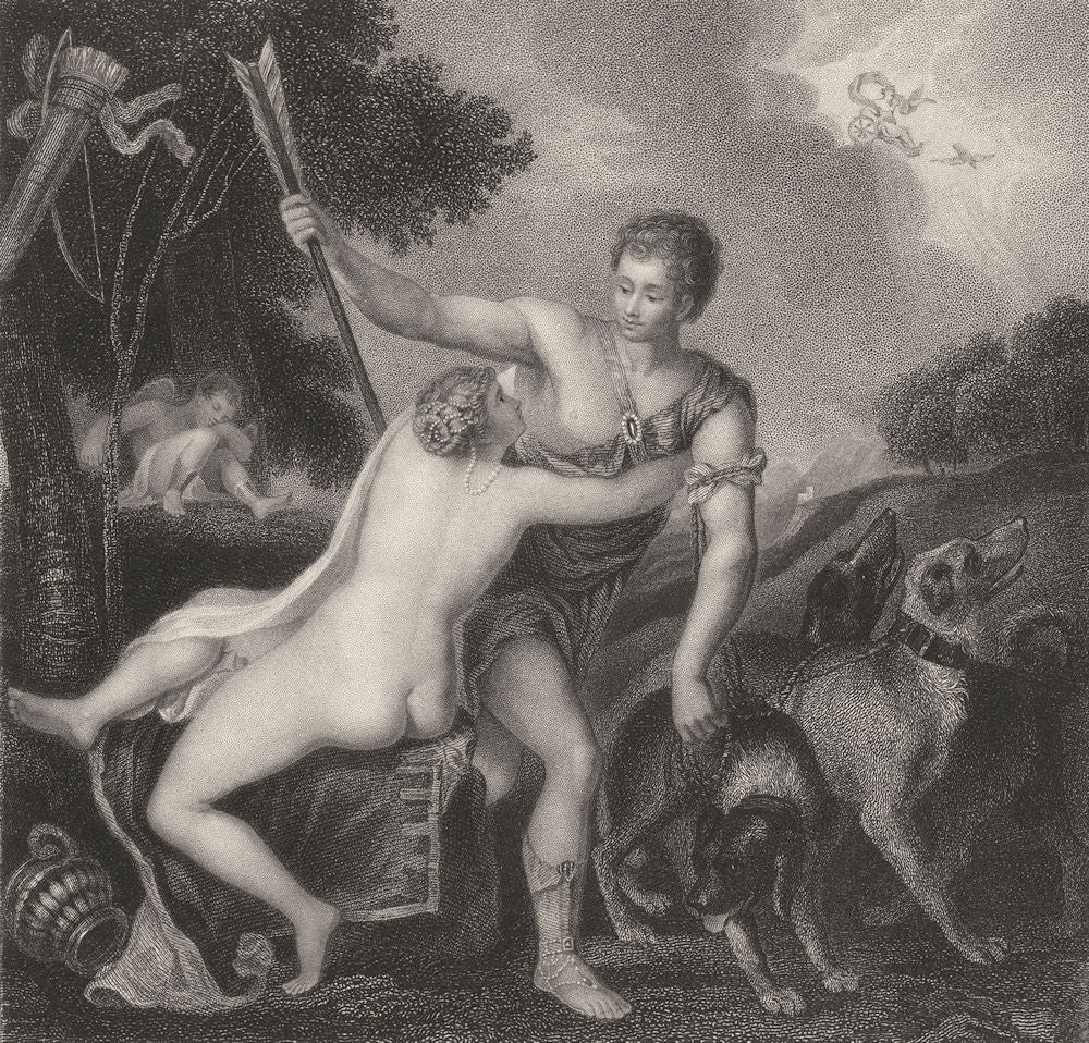 VENUS & ADONIS. Titian (Titian)  1835 old antique vintage print picture